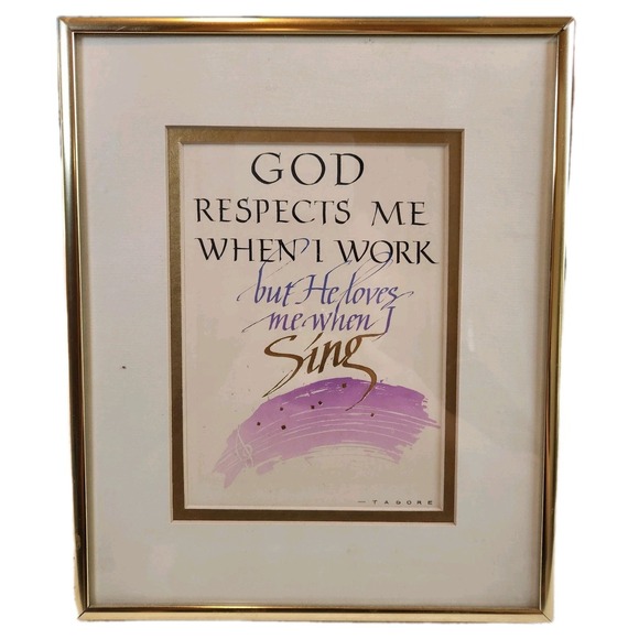 The Unbranded Brand Other - VTG 80's Pastel Tagore‎ Quote Wall Art Pink Gold Framed Religious Christian Sing